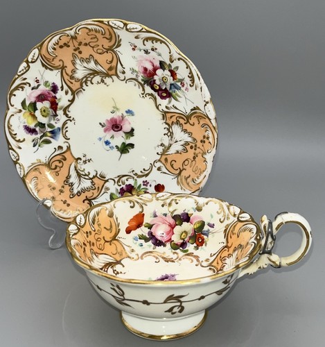 Antique English Victorian Wire Stapled Repaired Cup & Saucer 1860s Marked 2/896 - Picture 2 of 24