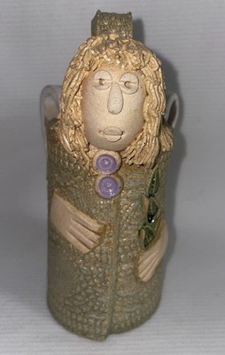 Studio Pottery Hand Crafted Angel Bell W/Handle 4 1/2 Inches High
