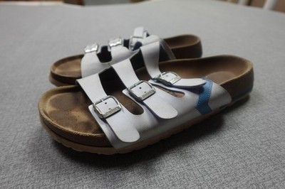 Betula Slide Sandals Womens Size 8 White Strap Buckle Cork Footbed Arch Support