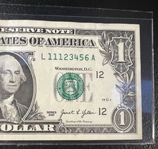 True Straight Run Chunky Ladder Ascending Fancy Serial Number Note Dollar Bill 