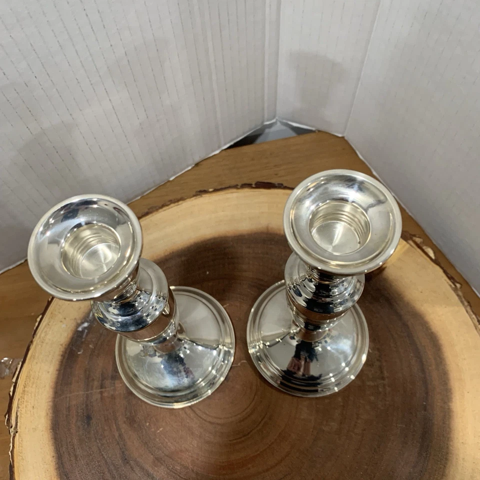 Wallace Sterling Weighted Reinforced Candlesticks Set Of Two Old Money Christmas - Image 3 of 4