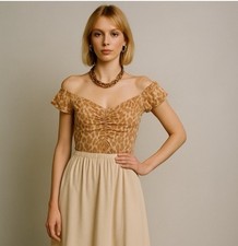 Vintage 90's Nanette Lepore leopard Print silk off the shoulder top Boho XS-SM