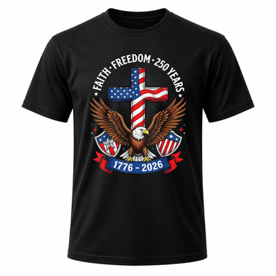 250th Anniversary USA Faith Freedom 4th of July Patriotic Black Graphic T Shirt