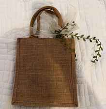 Brown Jute Reusable Tote Shopping Bag w/ Handles, Solid, 10 in x 11 in w formal
