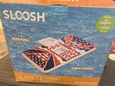Sloosh Pool Lounge Floating Beer Pong Table Inflatable Cooler Raft Patriotic USA