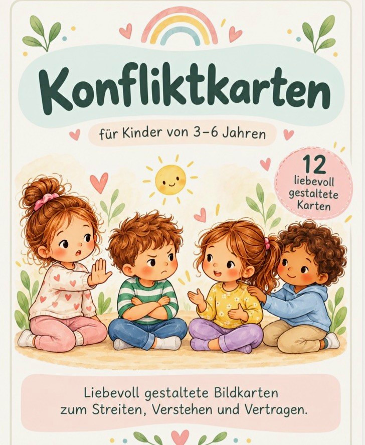 Konflikt-Lernkarten für Kinder 3–6 Jahre, 12 Karten (Bildkarten)