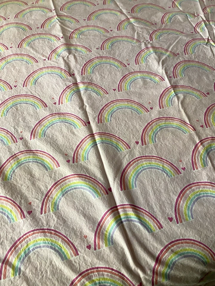 POTTERY BARN KIDS PINK W/ RAINBOWS & HEARTS ORGANIC COTTON DUVET COVER  ~ TWIN - Image 2 of 4