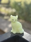 Fenton Uranium Vaseline Glass Cat Figurine Hand Painted / Signed UV Glow Vintage