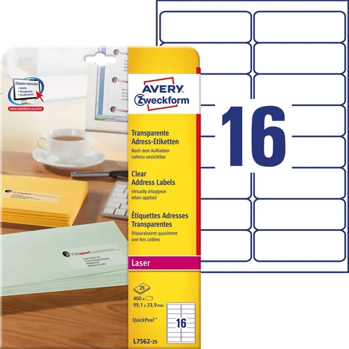 Avery Purpose Form L7562-25 Address-Labels, 99.1 x 33.9 mm, 25 Sheets