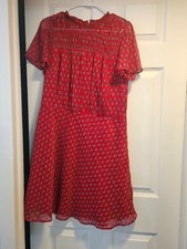 Loft Red Flutter Sleeve Knee Length Dress with Design