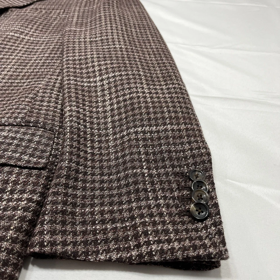 Zegna Couture Brown Houndstooth Blazer Mens Size 7- 60 R Cashmere Silk Wool Read - Image 3 of 4