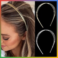 Metal Headband Hairband Headpiece Multi Layer Wire Elastic Gold Silver 2 Pack Wo