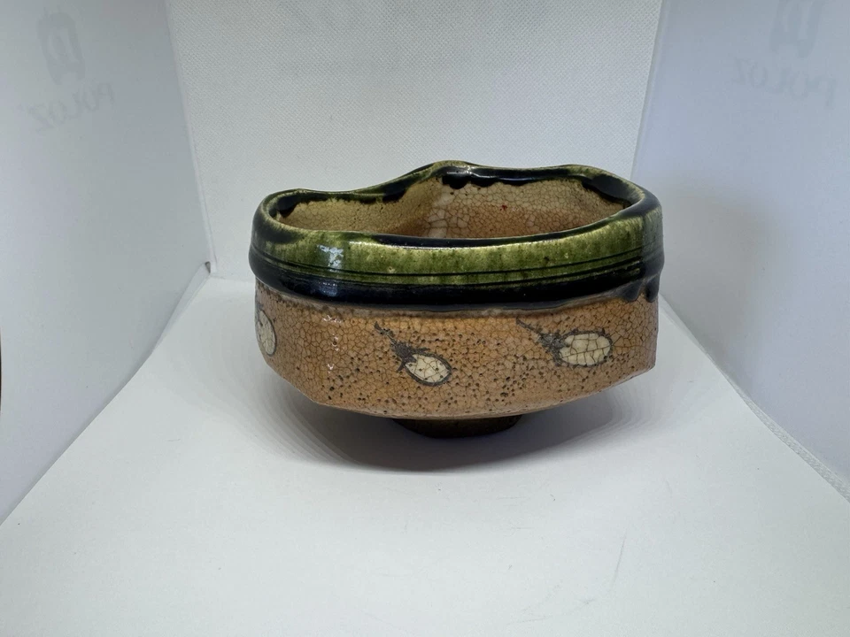 Tazón de té japonés vintage Oribe ceremonia de té estilo Chawan Kutsu Japón Yasoji? Foto 4 de 4
