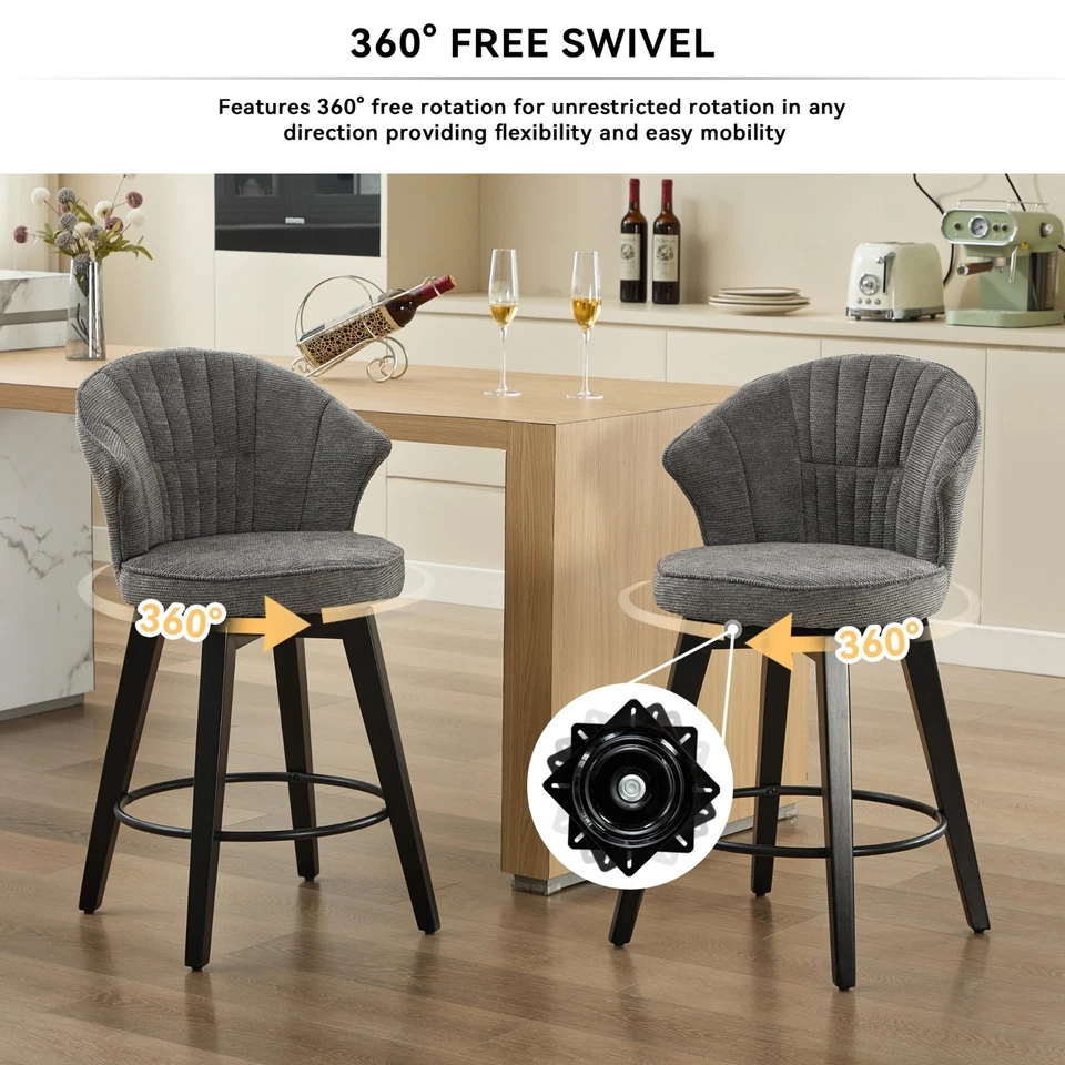 Swivel Counter Height Kitchen Dining Bar Stool Barstool Tufted Kitchen Island - Image 3 of 4