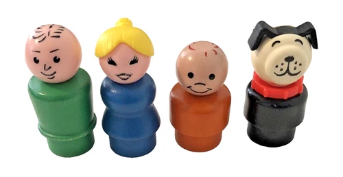 Fisher Price Little People Figures Dad Mom Boy Spike the Dog Vintage Lot of 4
