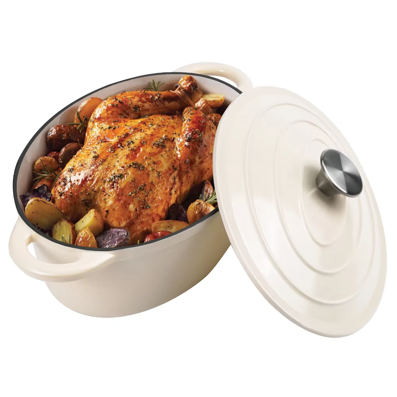 Multifunctional Enameled Cast Iron Cream Dutch Oven 4.5 QT Self-Basting Moisture