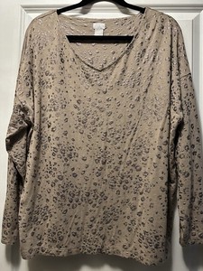 Chico's size 3 or XL brown and leopard print stretch fashion comfy tan chic