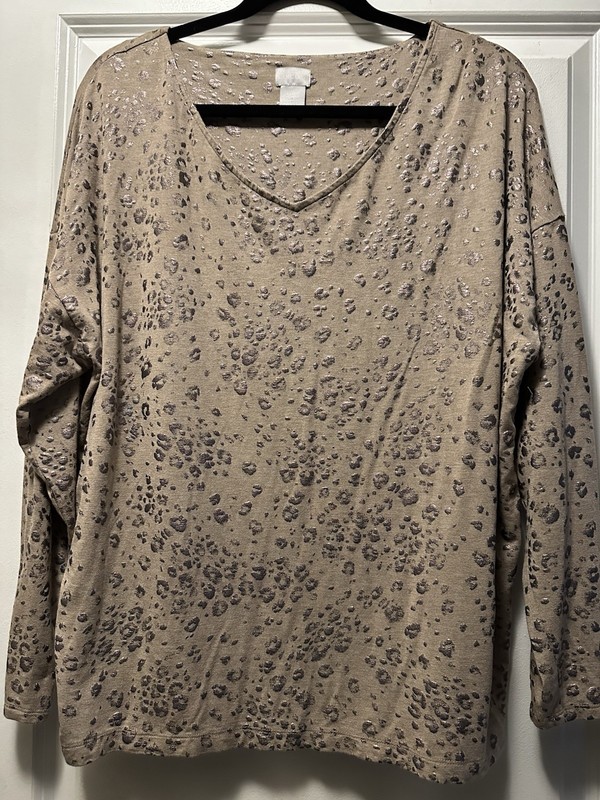Chico's size 3 or XL brown and leopard print stretch fashion comfy tan chic