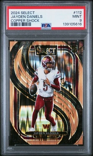 2024 PANINI SELECT COPPER SHOCK #112 JAYDEN DANIELS ROOKIE RC 141/299 PSA 9