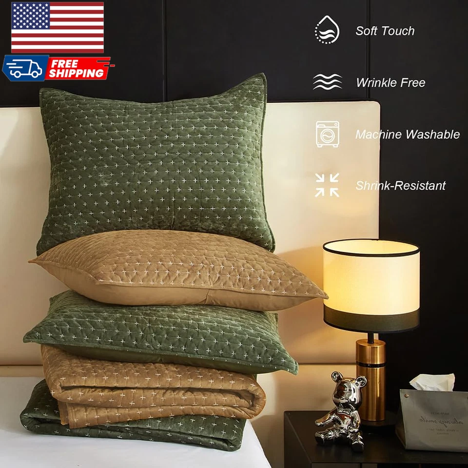 Velvet Quilt Queen Oversized Bedspread Quilted Bedding Set Luxurious Soft Cover - Image 3 of 4