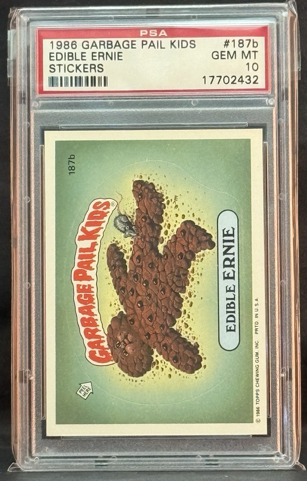 1986 GARBAGE PAIL KIDS SERIES 5 #187B EDIBLE ERNIE PSA 10 GEM MINT view 1