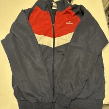 VINTAGE Spalding Sport Jacket Wind Breaker Mens Navy Red WhiteFull Zip Coloblock