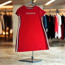 Tommy Hilfiger Womens Athletic boho TShirt Dress Red Embroidered Knee Sheath SzM