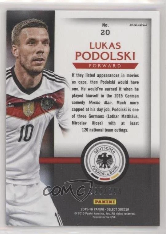 2015-16 Panini Select National Pride Blue Prizm /299 Lukas Podolski #20 - Image 2 of 2