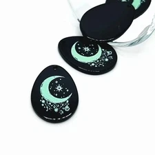 Black and Light Blue Dream Moon Teardrop Charms, 29x21mm - US Seller
