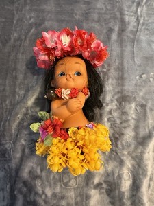 Vintage Hawaiian Hula Doll with Floral Headdress & Lei – 10” Tall