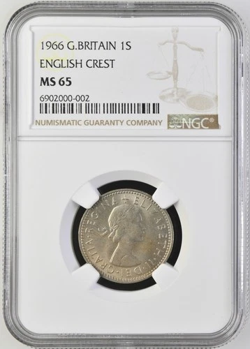 1966 Great Britain 1 Shilling NGC MS 65 TOP POP (10/0) English Crest Variety 1/-