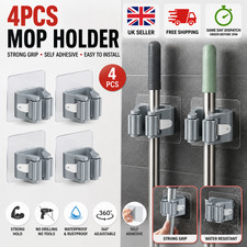 4x Mop Broom Holder Self Adhesive Mop Grip Holders Wall Mounted Broom Hanger UK