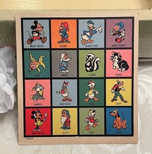 Vintage Disney Game Card c 1940s 1950s Cartoon Art Mickey Mouse Goofy 7 Dwarfs