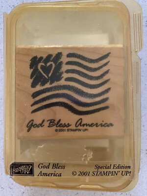 Stampin Up God Bless America 2001 Special Edition Flag Rubber Stamp Wood Block