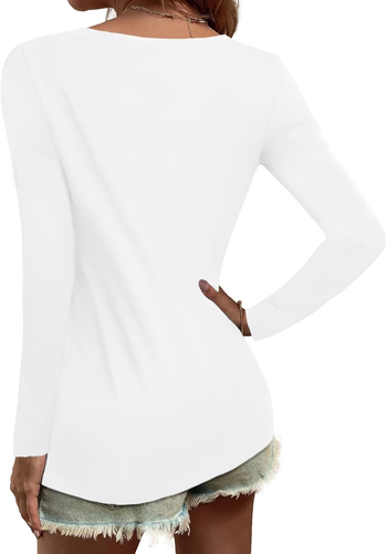 Women Shirts V Neck Short/Long Sleeve Cotton Tops T-Shirt Basic Tees - 第 5/12 張圖片