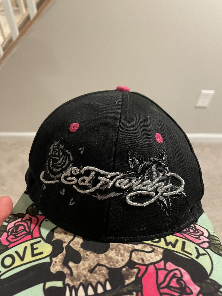 Ed Hardy Skull Roses Embroidered Pink and Black Hat Cap  display picture 2