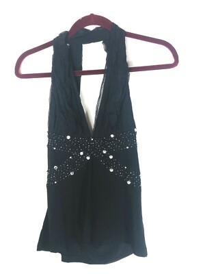 NWT Amanda Adams Couture Womens Dressy Silk Top Black Hand Beaded Crystals Sz M