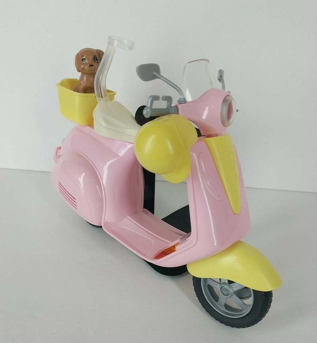 Barbie Moped Pink Scooter w/ Puppy & Yellow Helmet~Vespa