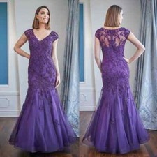 V Neck Mermaid Mother Of The Bride Dresses Beaded Appliques Party Prom Gowns New