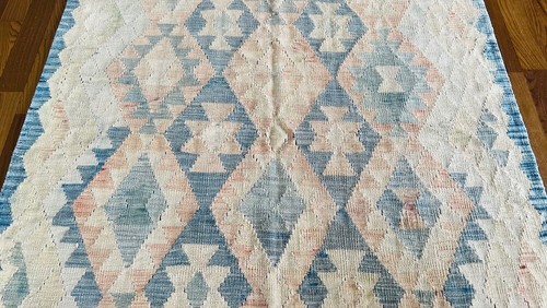 Alfombras Kilim de lana hechas a mano azul claro nómada afganas antiguas de colección 151x206 cm - Imagen 3 de 8