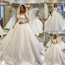Princess Long Sleeves Wedding Dresses V Neck Corset Lace Applique Bridal Gowns
