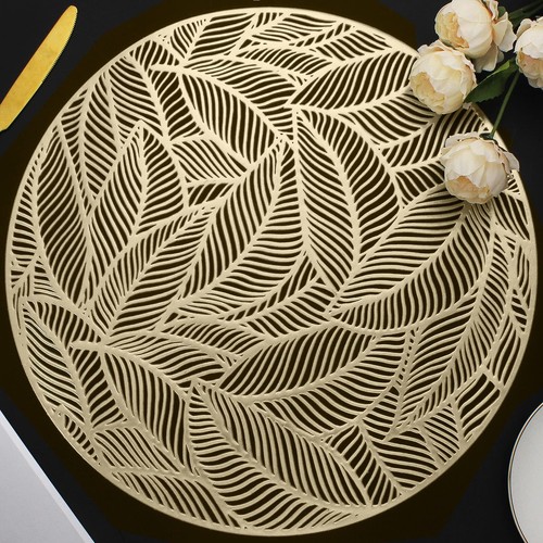Placemats Set of 6, Round Leaf Place Mats for Dining Table Hollowed-Out Press...