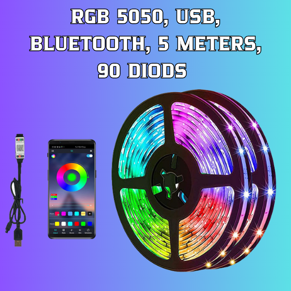 RGB 5050 LED Strip Lights 5M USB 18 Diodes/Meter Bluetooth Control