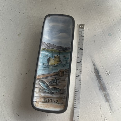 Funi Island Iceland Ceramic Pottery Tray Boat Fishing Theme Island Life - Picture 3 of 3