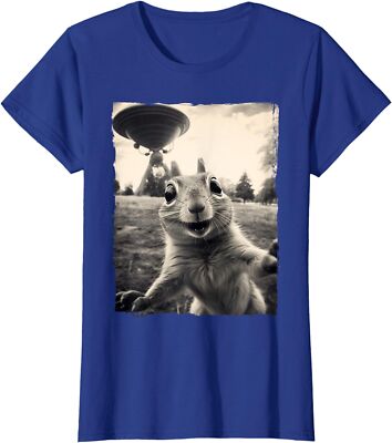 Squirrel Selfie with UFOs Squirrel Mom Funny Lover Ladies' Crewneck T-Shirt