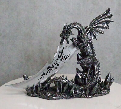 Ebros Gift Crystal Cavern Guardian Dragon Letter Opener Fire Dagger W/ Base