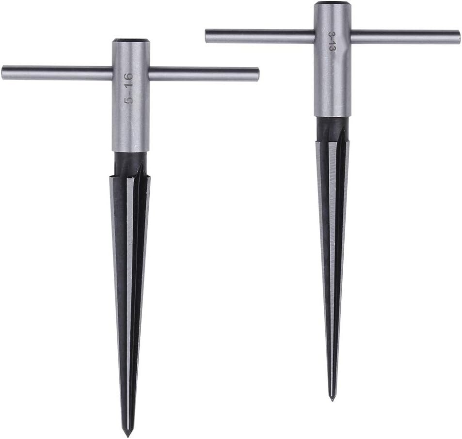 2-Pack T-Handle Tapered Reamers - 5 Fluted For Expanding Holes In Metal & Plastic