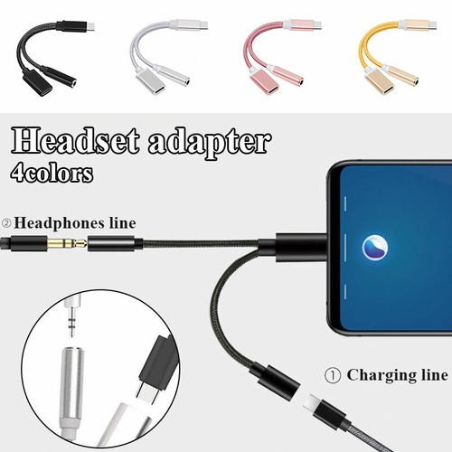 2 in 1 Type-C USB C to 3.5mm AUX Audio Headphone Jack Adapter Charger CableWire✔ - Afbeelding 1 van 13