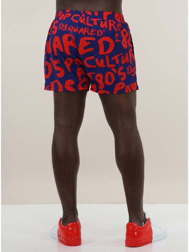 Dsquared2, boxer shorts, swimming trunks, blue/red logo all-over. - Picture 3 of 4