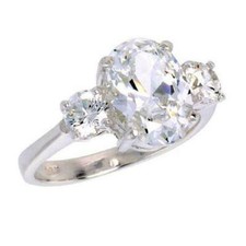 Sterling Silver Engagement CZ Ring w/ 11mm x 9mm 4 ct Oval Cut Center CZ Stone